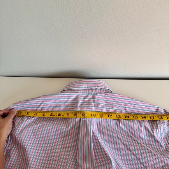 Men's Ralph Lauren Button Down Shirt Size 15 1/2 32/33 Stretch No Iron Pink Blue - Picture 12 of 14